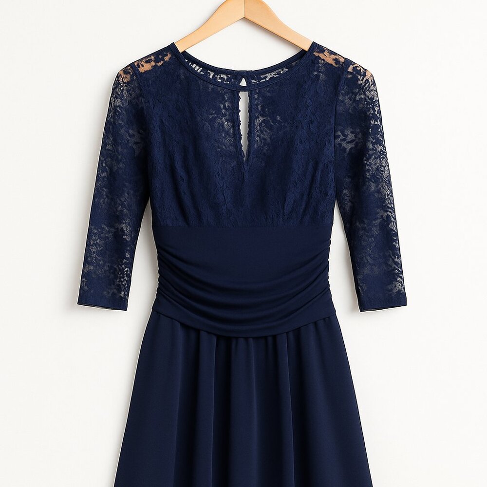 Jessica Howard Midnight Blue Lace Elbow Sleeve Vintage Style Dress Size 10